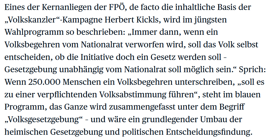 Wäre schon witzig wenn die FPÖ Gras legalisieren müssten durch eine Volksabstimmung.
Source: https://www.diepresse.com/19229079/blau-tuerkis-kickls-volksgesetze-und-andere-huerden