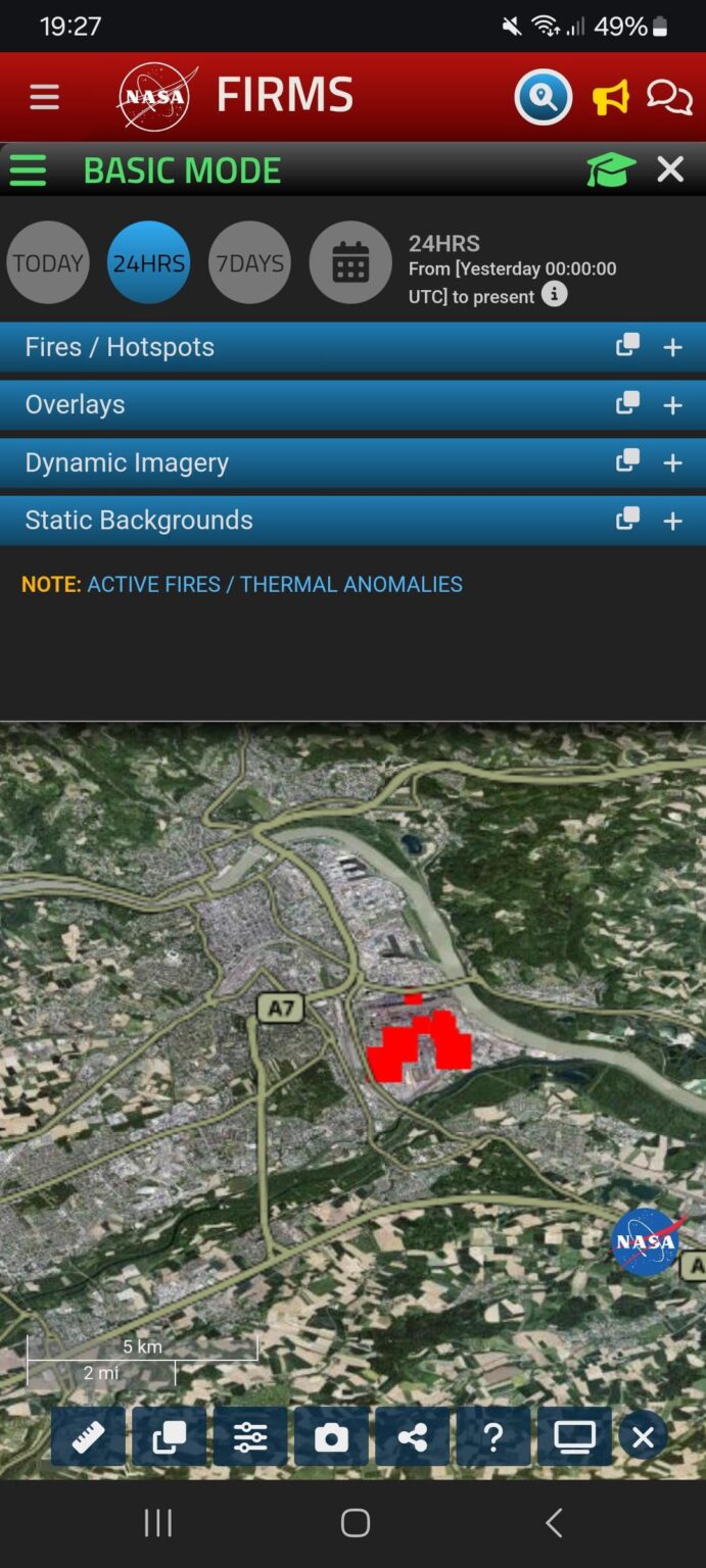 Nasa FIRMS sieht Brände in Linz