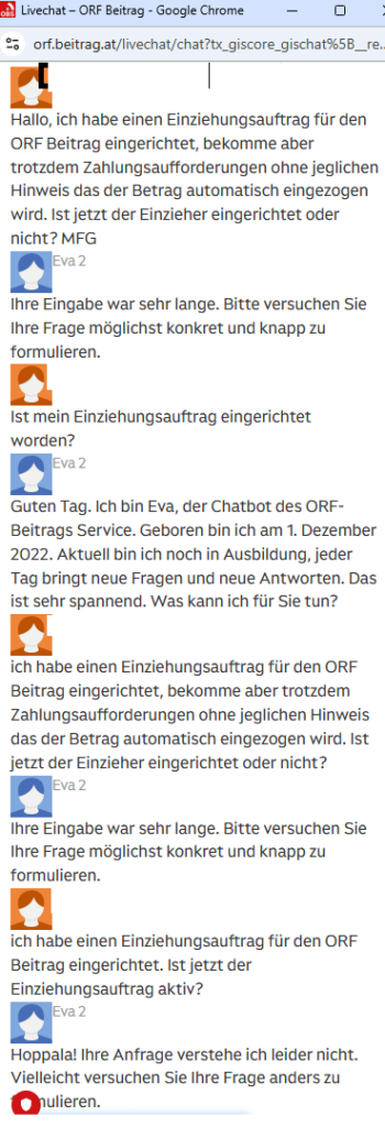 Der ORF Chat Bot hats wirklich drauf