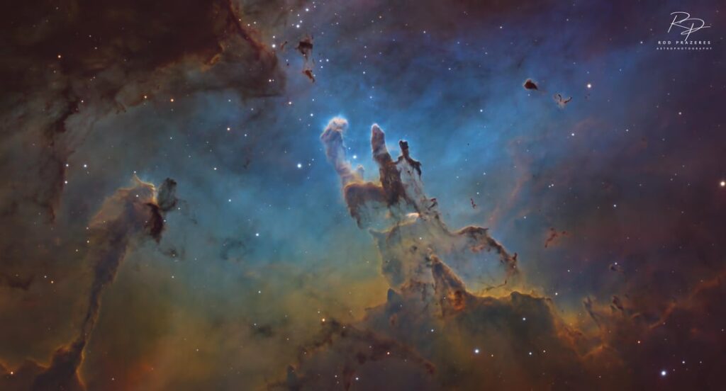 Die Säulen der Schöpfung durch Amateur -Astrophotograf -Rod Prazeres unter Verwendung der Hubble -Palette