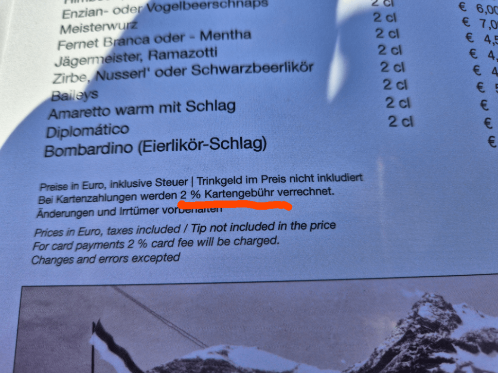 2% Kartenzahlungsgebühr in Sportgastein