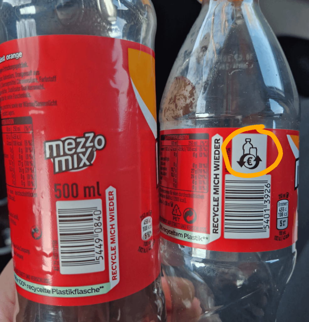 Unterschied zw. Nicht pfand (links) und Pfand (rechts)