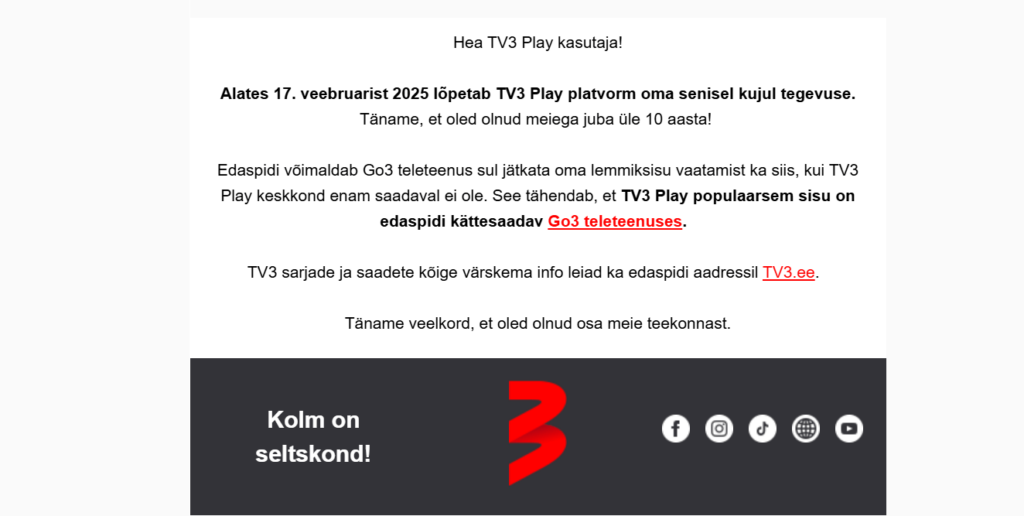 Der gesamte von TV3 produzierte Inhalt wird endlich bezahlt