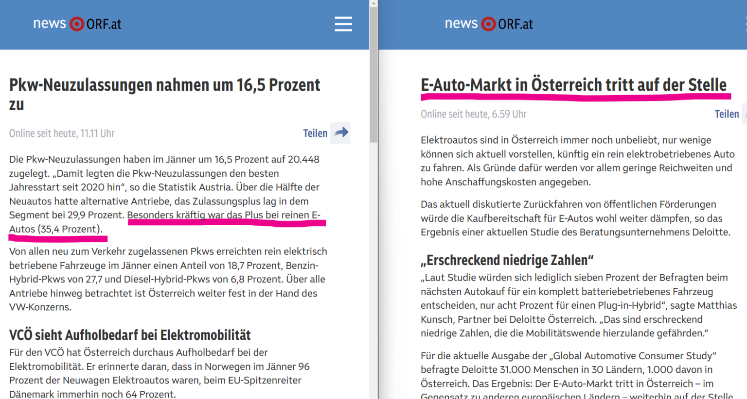 E-Autos in AT: Zwei Artikel innerhalb von 4 Stunden...