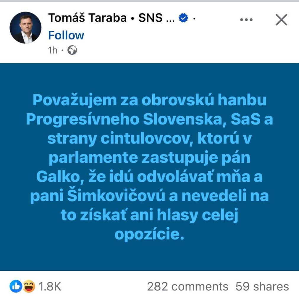 Taraba nennt die Demokraten "Partei des Cintulov". Sonst alles nach dem alten