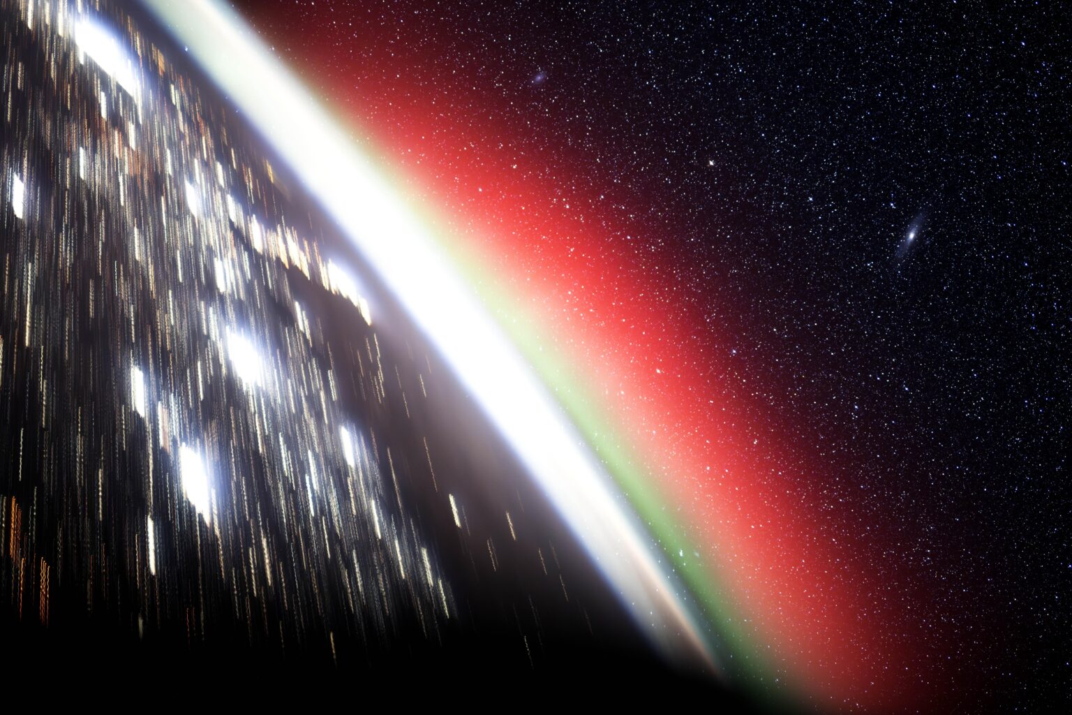 Star -Feld von ISS zeigt Andromeda, M31, und das Pinwheel, M33, Details in Kommentaren.