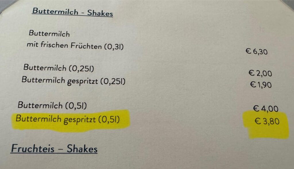 Preis Soda Zitrone in der Therme
