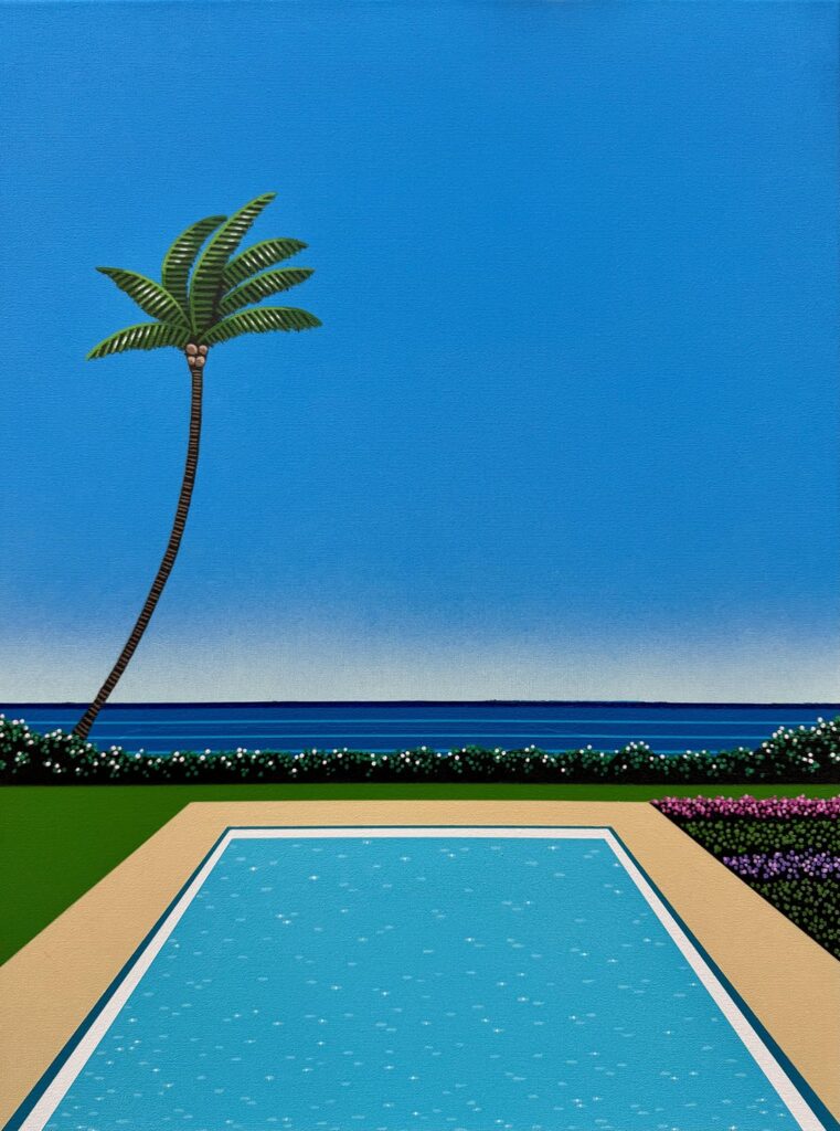 Garten am Pool, meine Acrylarbeit im Stil der 1980er Jahre Hiroshi Nagai