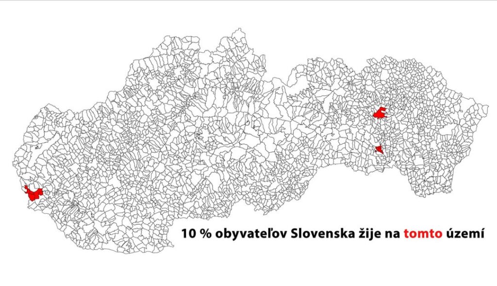Auf der Grundlage von Kommentaren festgelegt und ergänzt - Slowakei in Gebiete von 10% der Bevölkerung unterteilt