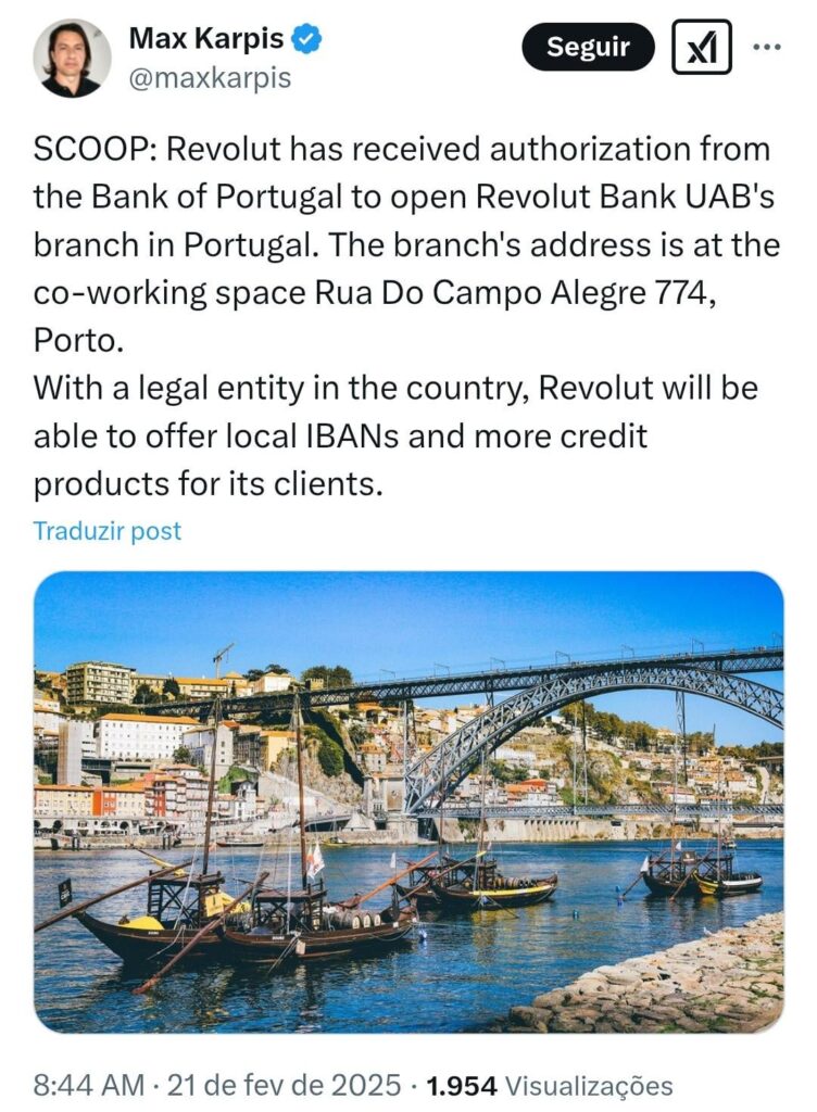 Revolut hat von der Bank of Portugal eine Genehmigung erhalten, um die Filiale der Revolut Bank UAB in Portugal zu eröffnen.