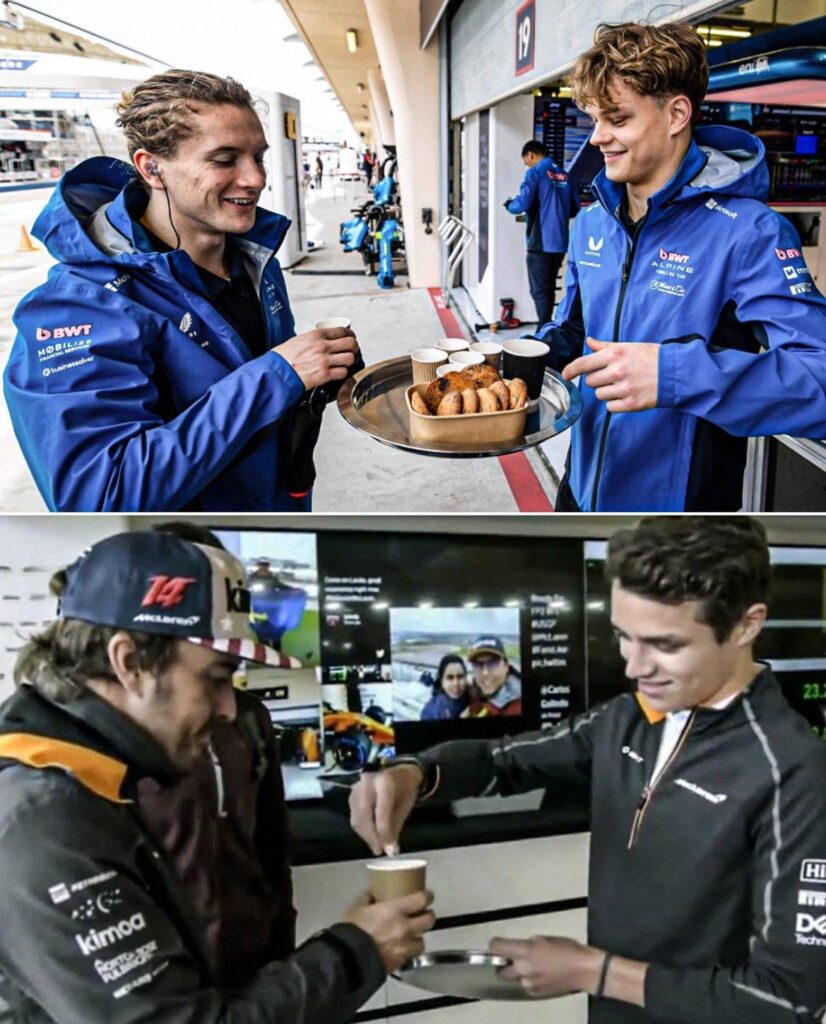 [espnf1 on IG] Paul Aron, Alpine Reserve -Fahrer, verteilte dem Team während der Tests in Bahrain Tee und Kekse. Erinnert uns an jemanden vor ein paar Jahren