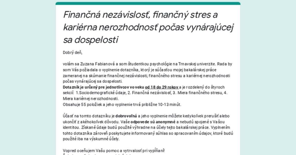 [All 18-29] [10mins]  Ein Fragebogen über finanzielle Unabhängigkeit, finanzielle Stress und Karriere -Unentschlossenheit während der aufkommenden Reife