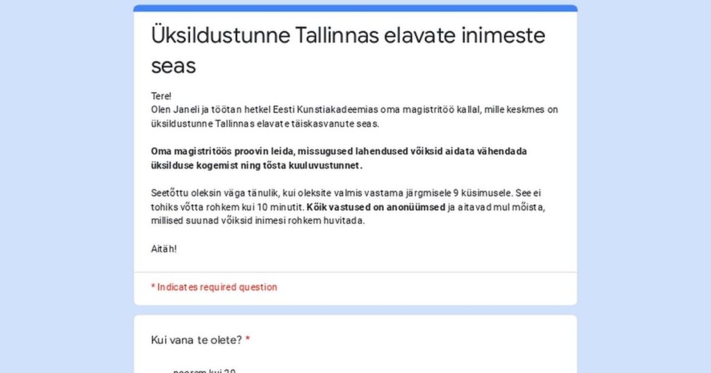 Einsamkeit unter Menschen, die in Tallinn leben Einsamkeit unter Menschen, die in Tallinn leben