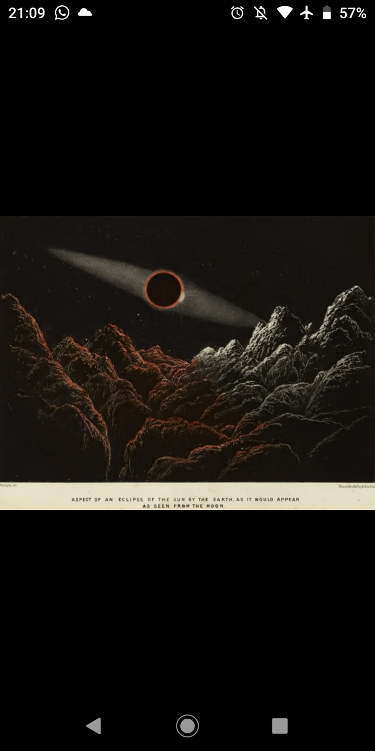 Eine Darstellung einer Mondfinsternis (ca. 1874), einer echten Mondfinsternis, die am 14. März von Firefly Blue Ghost gesehen wurde.