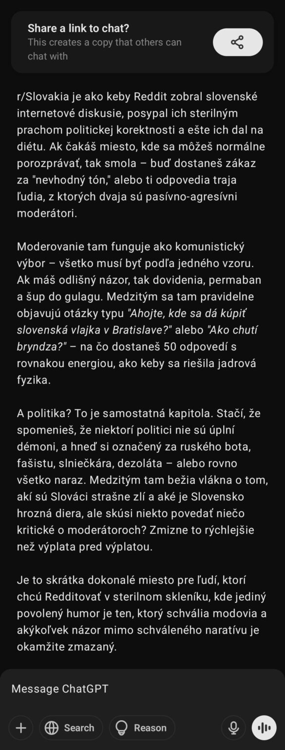 Ich bat den Chatgpt, diesen Subreddit zu 'ROEtol'.
