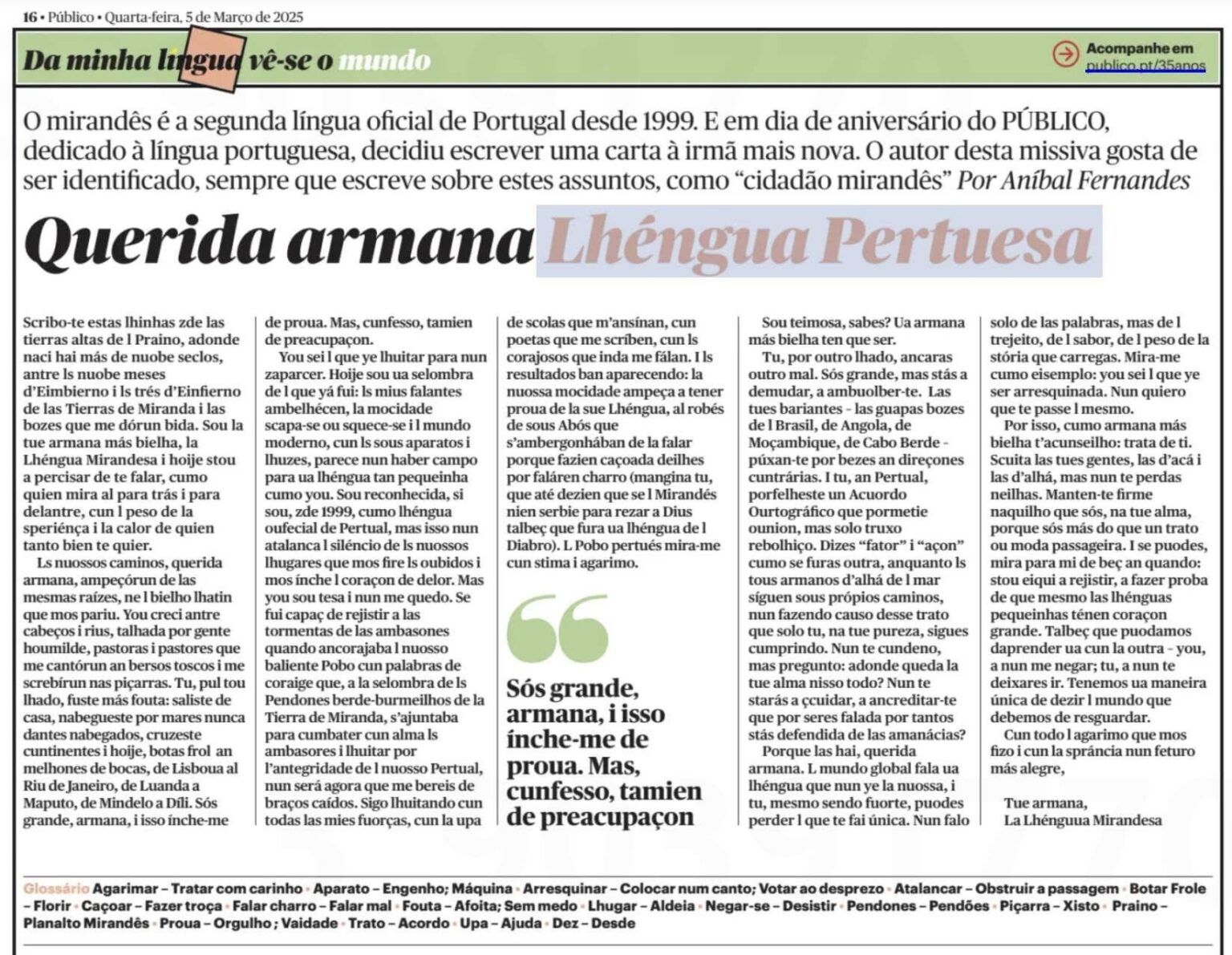 "Liebe Schwester portugiesische Sprache" - eine Nachricht an Portugiesisch zum Jubiläumsdatum der Öffentlichkeit