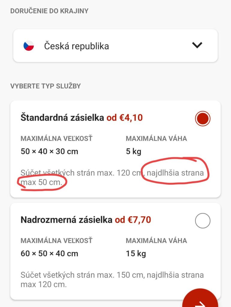Paket, die die Dimension der Sendung überschreiten