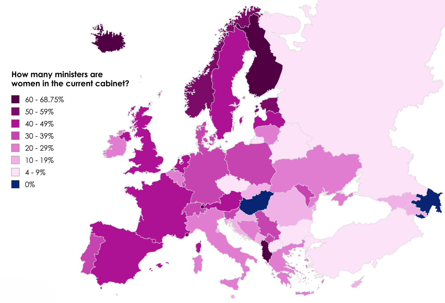 Wie viele Minister sind Frauen in jeder europäischen Regierung?