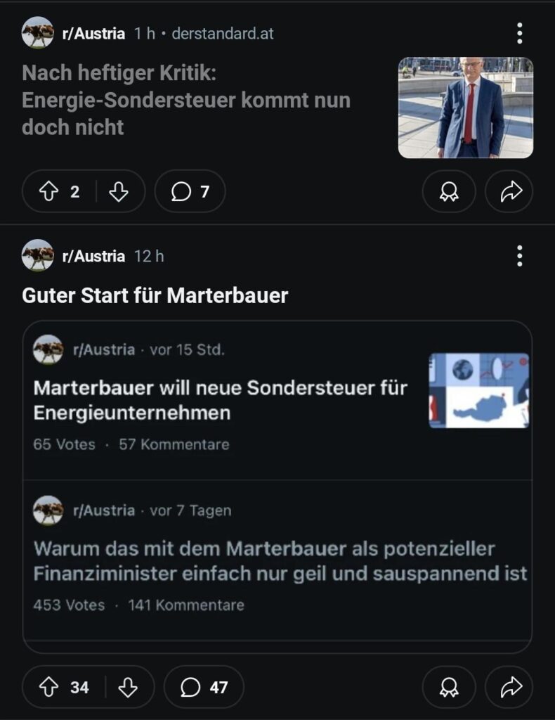 Materbauer Posts werden sehr schnell alt