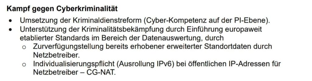 Regierungsprogramm: IPv6 Pflicht bei CG-NAT
