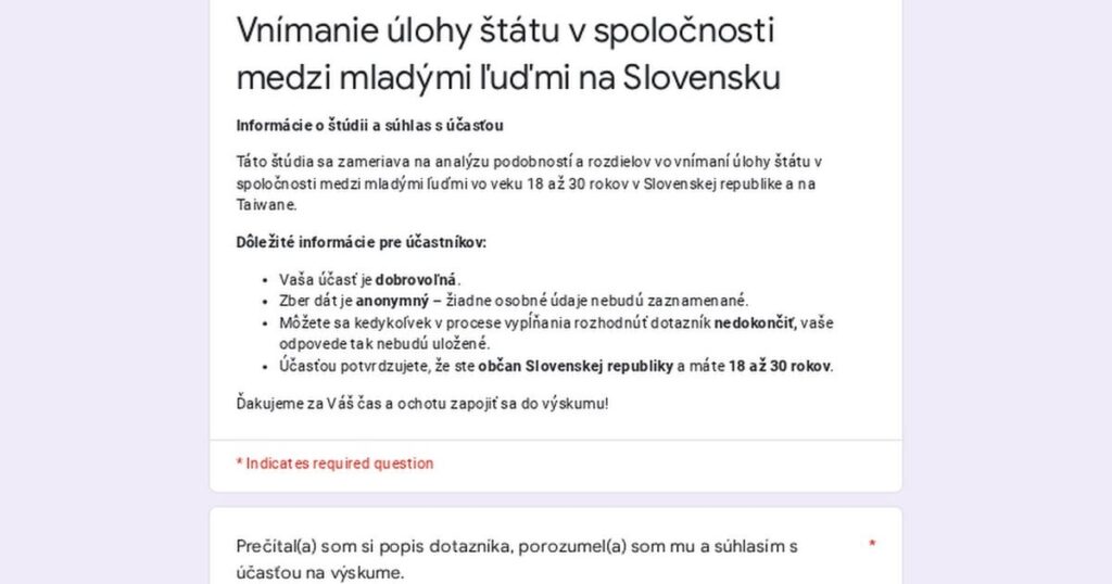 [18-30 rokov][10m]  Wahrnehmung der Rolle des Staates in der Gesellschaft bei jungen Menschen in der Slowakei