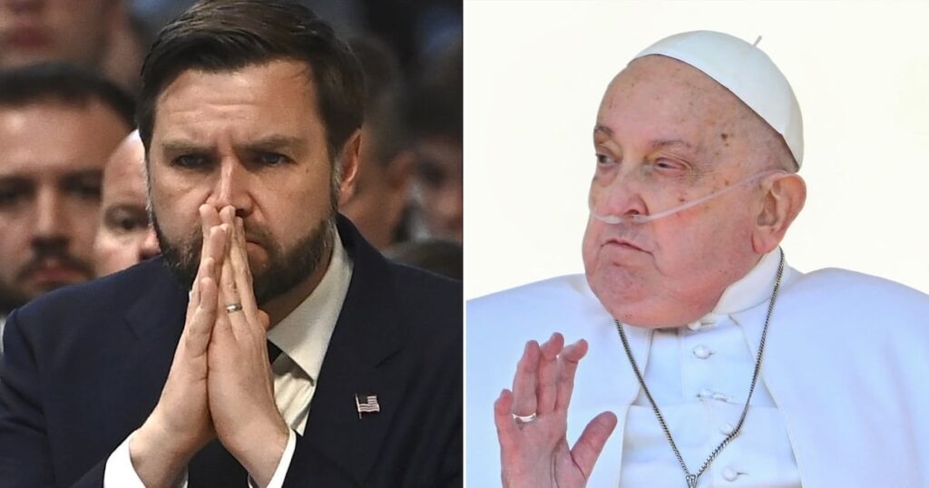 Papst schnüffelt Vance und wird stellvertretend, um VP über Mitgefühl zu belehren