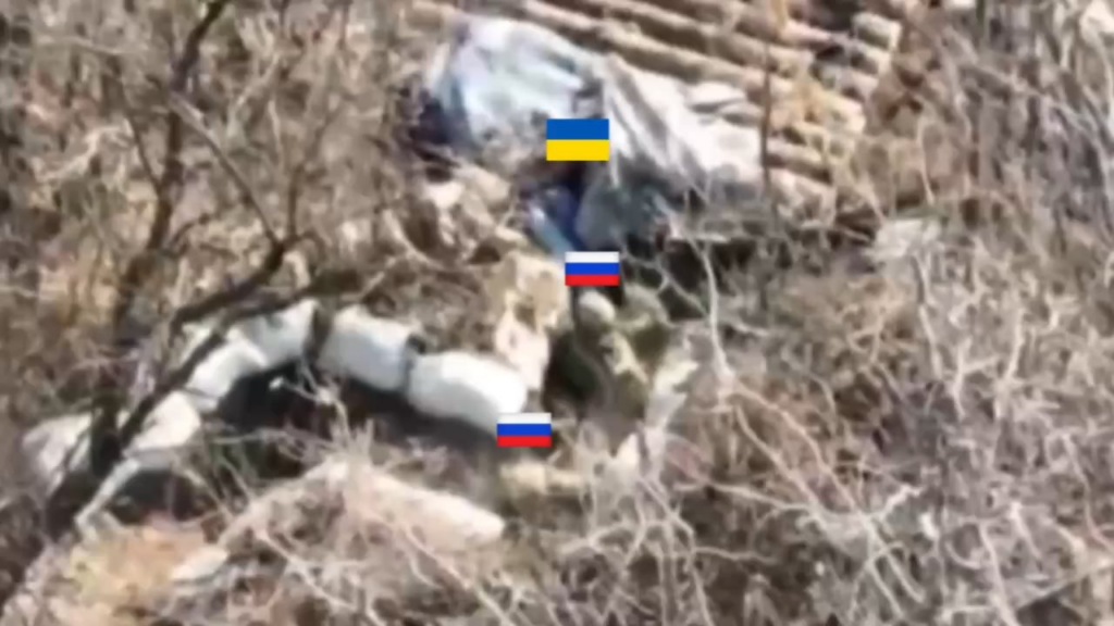 Ukrainische Fallschirmjäger greift den russischen Soldaten ab und griff seinen Bunker aus nächster Nähe von Kurakhovsky -Richtung an, Donezk Region. 79. Luftangriffsbrigade [03.2025]