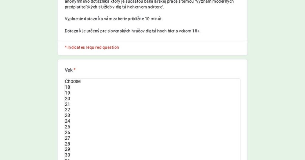 [Hráči digitálnych hier/All 18+][10m]  Präferenzen von Benutzern von Gaming -Services