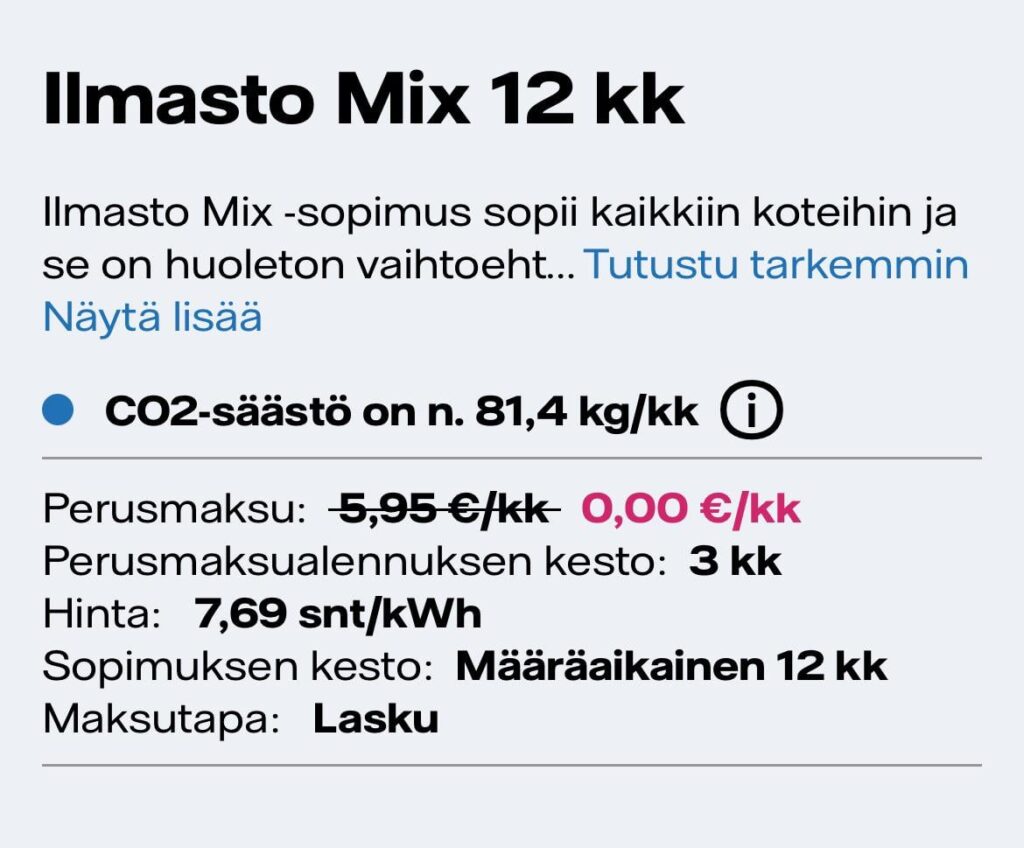 Der Preis für ein festes Elektromotionspaket in Finnland
