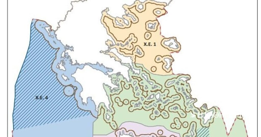 Ankündigte griechische räumliche Planung (Karte)