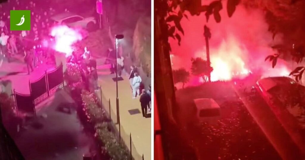 Der Nachtangriff der Armada. Brach den Slaven -Bus vor dem Hotel und schoss ihn nach Bengalke Der Nachtangriff der Armada. Brach den Slaven -Bus vor dem Hotel und schoss ihn nach Bengalke