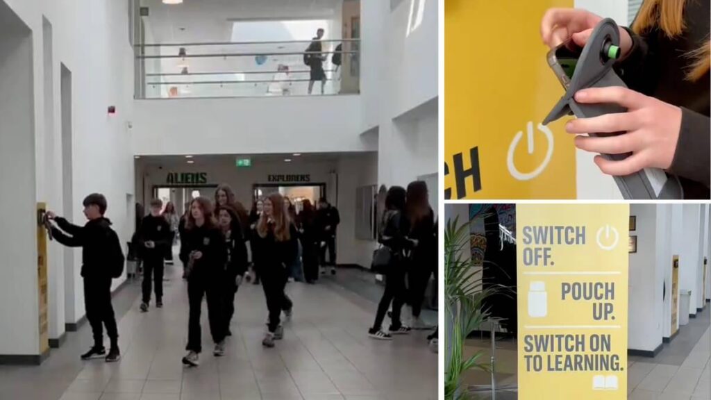 Die Edinburgh School stellt das erste Telefonverbot von Schottland vor und lässt die Schüler ihre Telefone in Beuteln absperrten