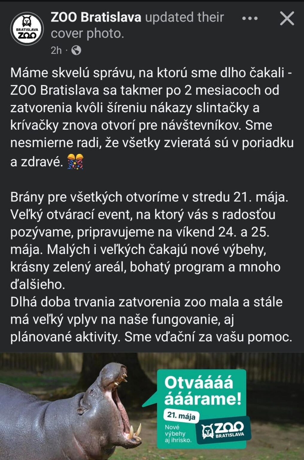 Nach einem langen Wartezeit wird Bratislava Zoo endlich seine Tore wiedereröffnet.