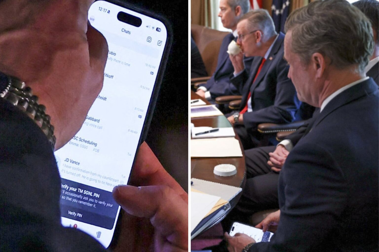 Fotos zeigen Mike Waltz mit Signal in Trump Cabinet Meeting