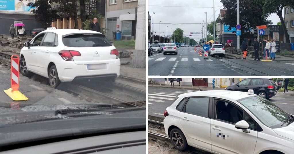 Foto von einem Meister: Ein Auto in Dubrava lief zu Rails und steckte fest: Er blieb stehen und Verkehr Foto von einem Meister: Ein Auto in Dubrava lief zu Rails und steckte fest: Er blieb stehen und Verkehr