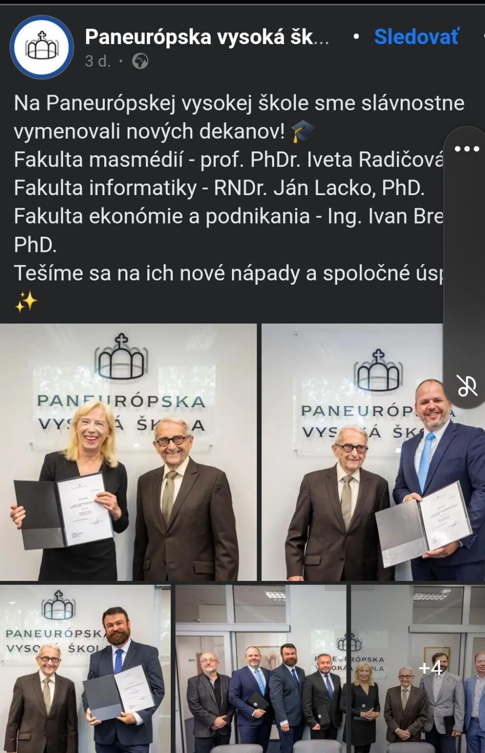 Radicova wurde Dekan der panuropischen High School