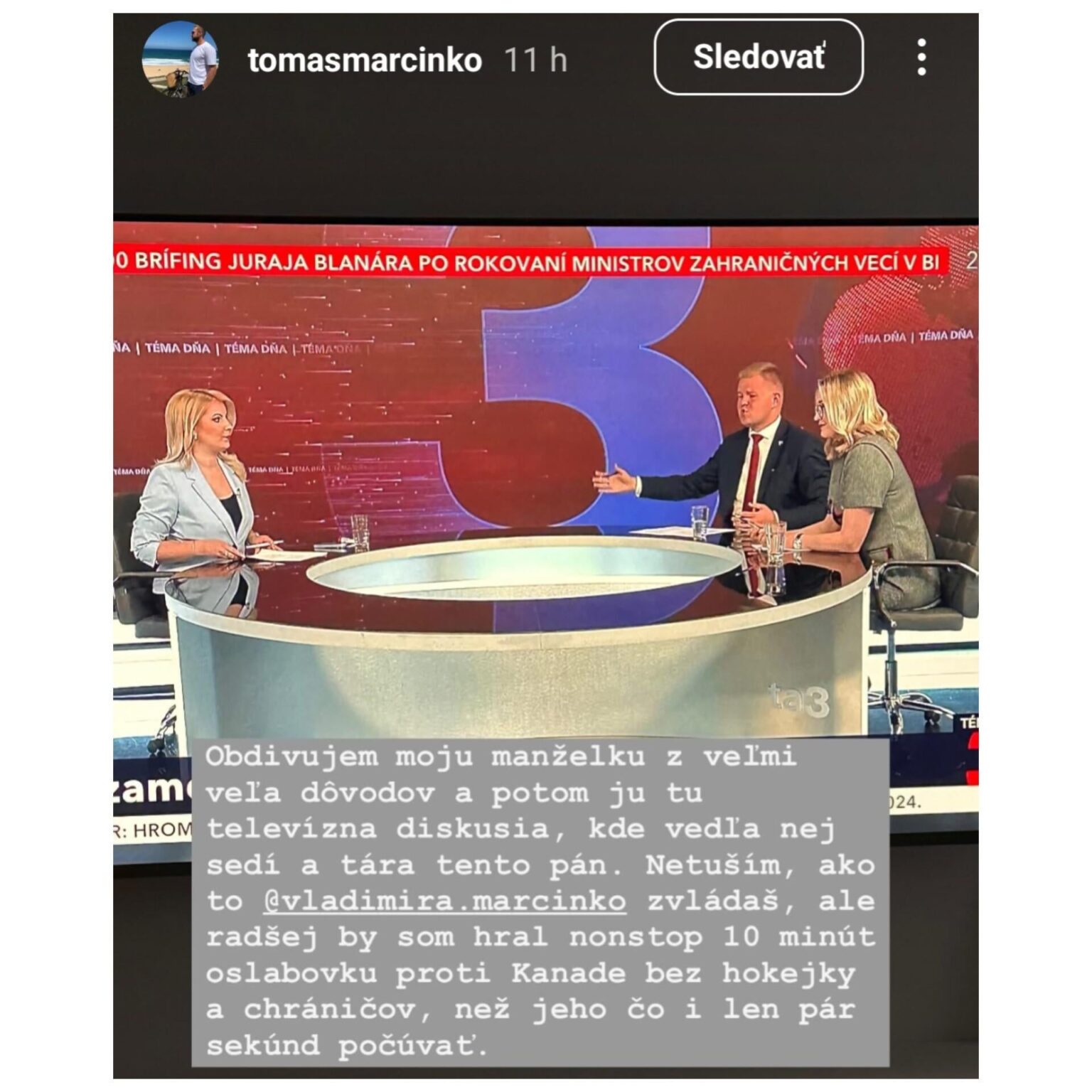 Der frühere Hockeyspieler Tomáš Marcinko antwortet auf die Diskussion seiner Frau, Abgeordneter Marcinková (SAS), mit Bartek ...