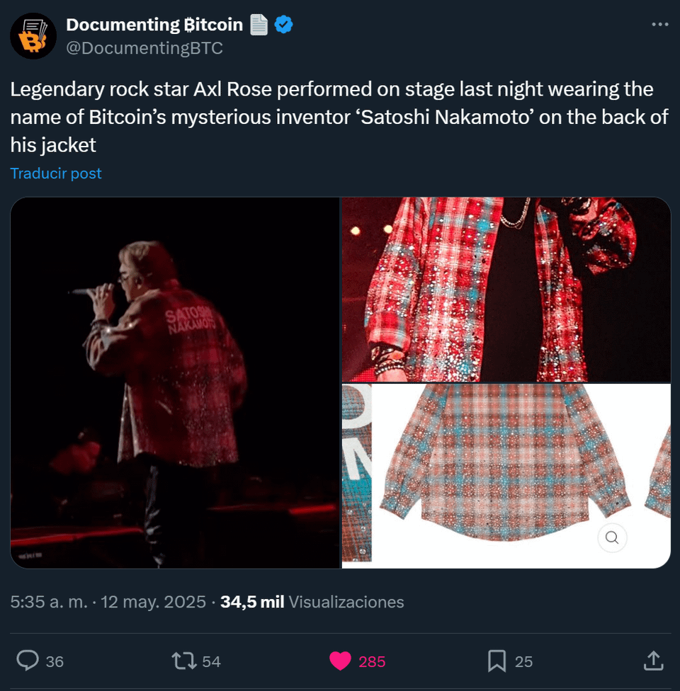 Axl Rose rockt die Bühne mit einer Anspielung auf Crypto: 'Satoshi Nakamoto' auf seiner Jacke verputzt