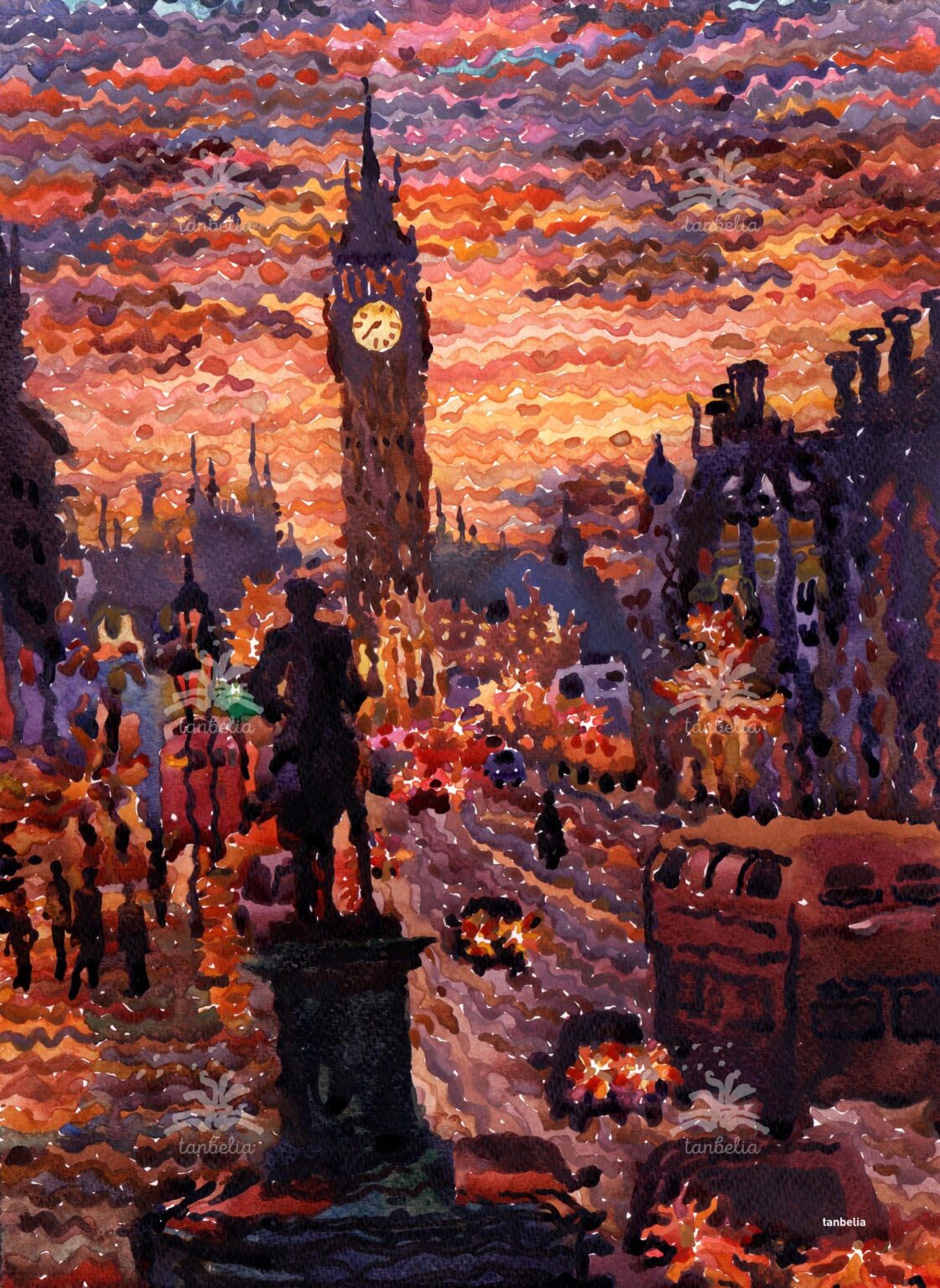 Trafalgar Square in London, 37 x 27 cm, Aquarell, 2025