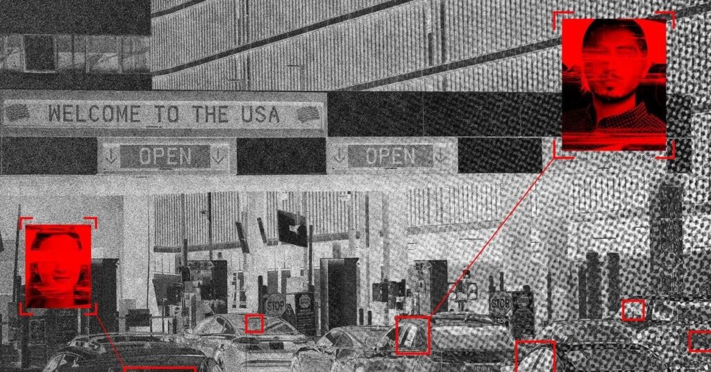 US -amerikanische Grenzmakler bitten um Hilfe, um Fotos von allen zu machen, die mit dem Auto das Land betreten