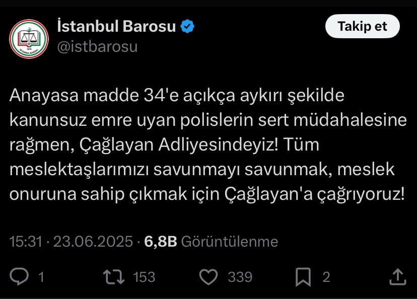 ISTANBUL BAR Association ruft alle Kollegen zum Caglayan Courthouse an! 15:45