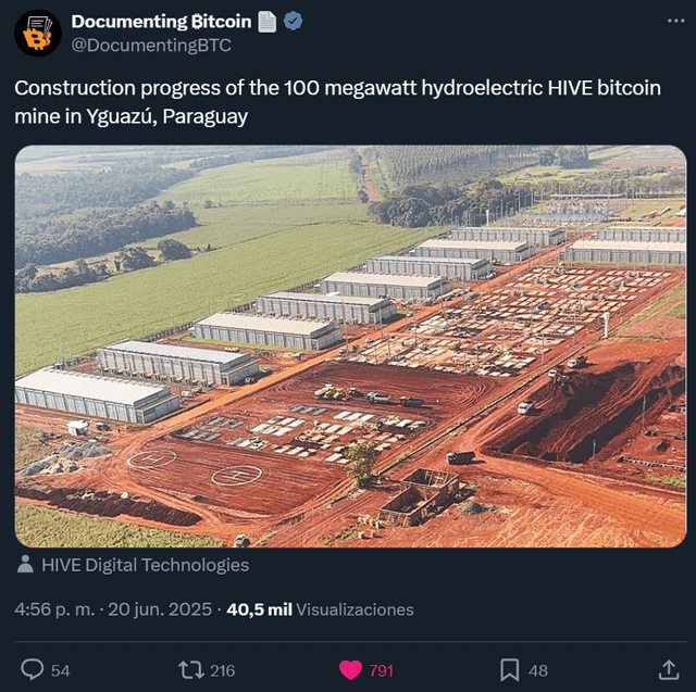 Konstruktionsfortschritt der 100 Megawatt Hydroelektrischen Bitcoin -Mine (BTC) in Yguazú, Paraguay