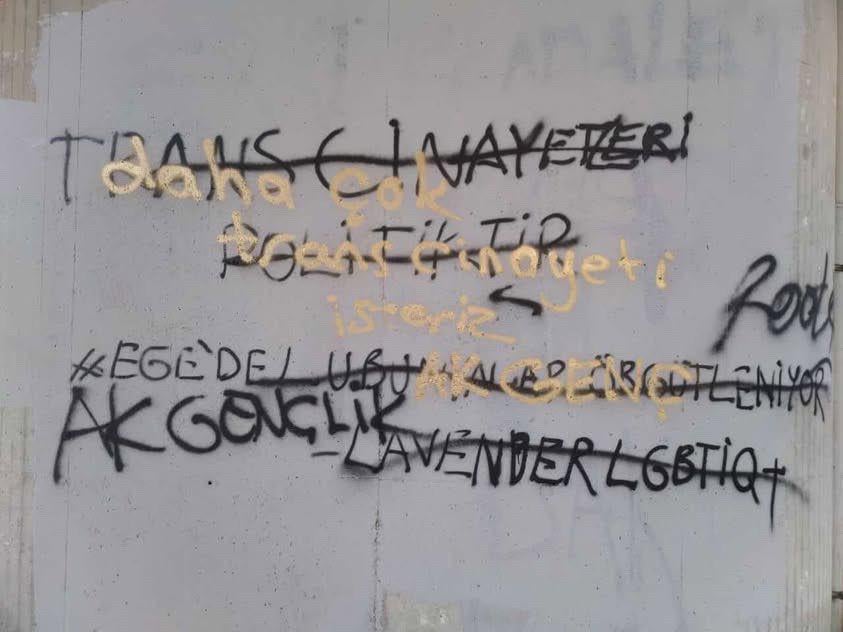 AKP Izmir Youth -Zweige, "Transmordes sind politisch" zusätzlich zum Schreiben "Wir wollen More Trans Morders" schrieb.