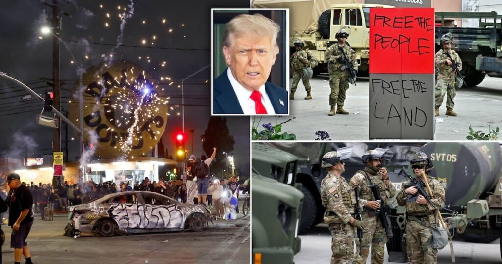 Kritiker RIP ‚Möchtegern -Diktator „Trump für den Einsatz von La Troop. Der Umzug markiert das erste Mal seit den 1960er Jahren, dass ein Präsident die Nationalgarde eines Staates ohne Anfrage eines Gouverneurs föderalisiert hat. Kritiker RIP 'Möchtegern -Diktator "Trump für den Einsatz von La Troop. Der Umzug markiert das erste Mal seit den 1960er Jahren, dass ein Präsident die Nationalgarde eines Staates ohne Anfrage eines Gouverneurs föderalisiert hat.