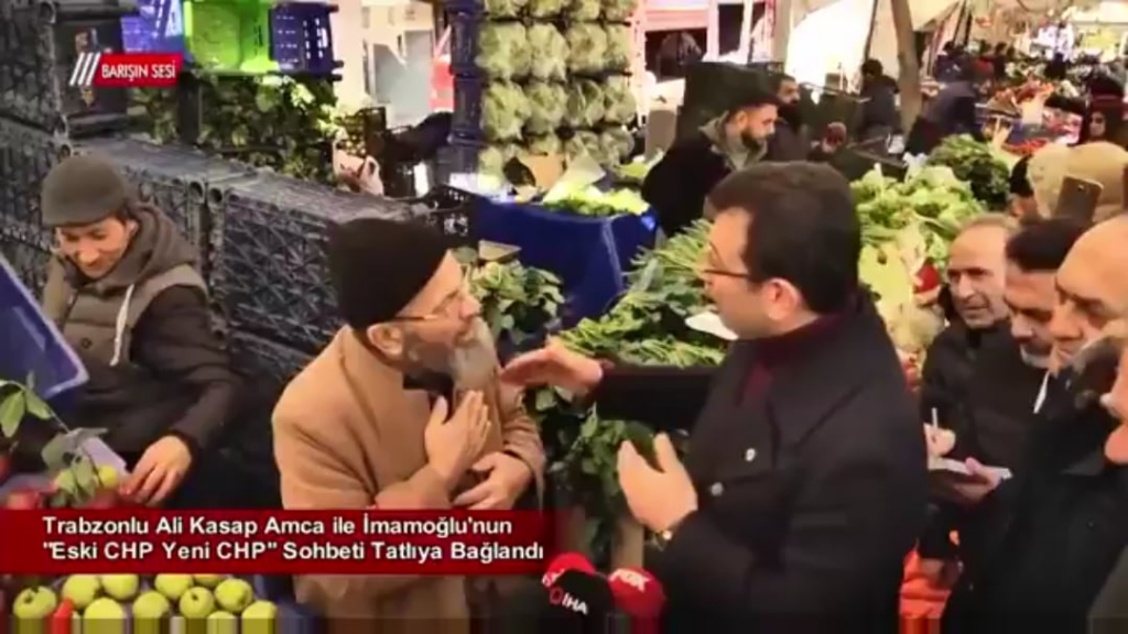 Imamoglu, ein Kandidat bei den Immwahlen im Jahr 2019, Dialog mit einem Onkel von Trabzon auf dem Markt: