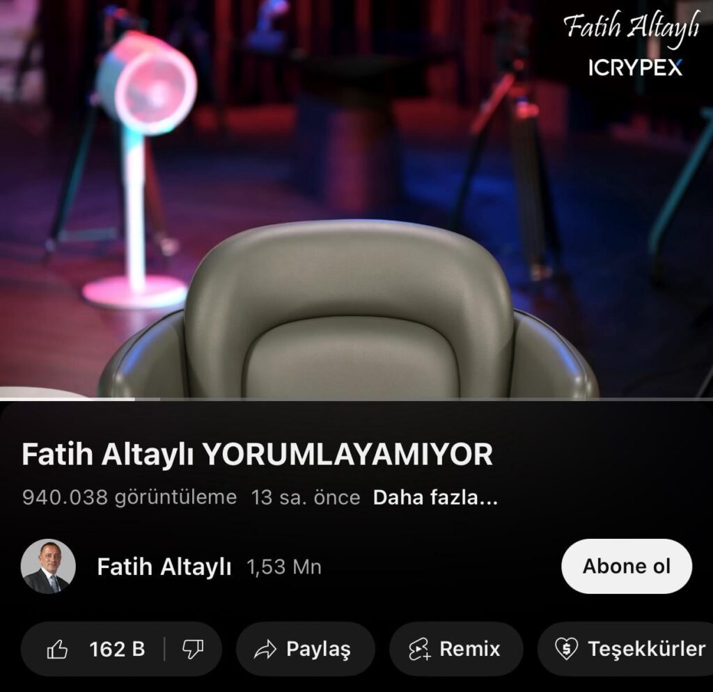 Fatih Altaylı'nın leerer Sitz erreichte in 12 Stunden ungefähr 1 Million Überwachung.