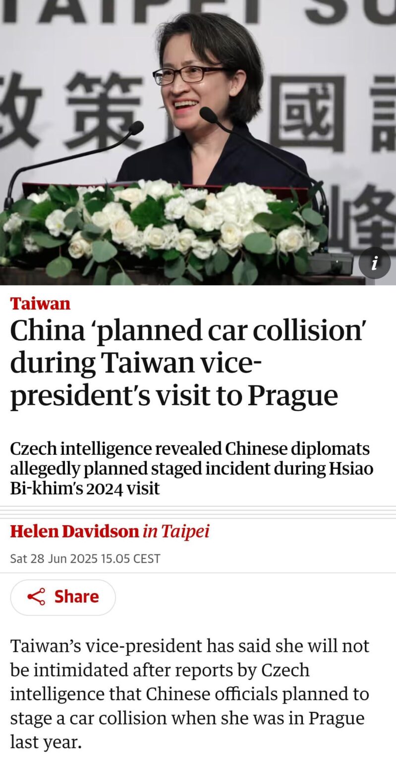 China in der Tschechischen Republik plante einen Angriff auf den Vizepräsidenten Taijwanská