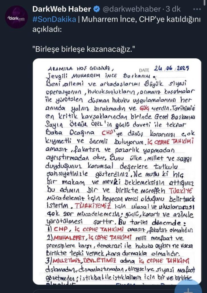 Muharrem İnce, der am CHP vom Ekrem -Präsidenten teilnahm