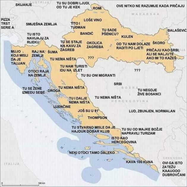 Karte Kroatiens aus der Perspektive der Slawonien