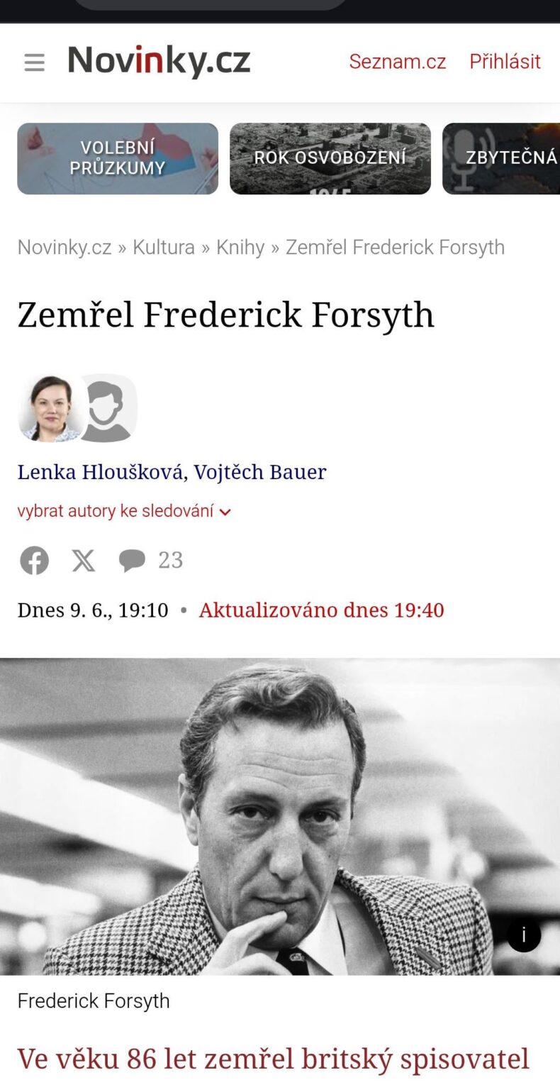 Der britische Schriftsteller Frederick Forsyth starb.